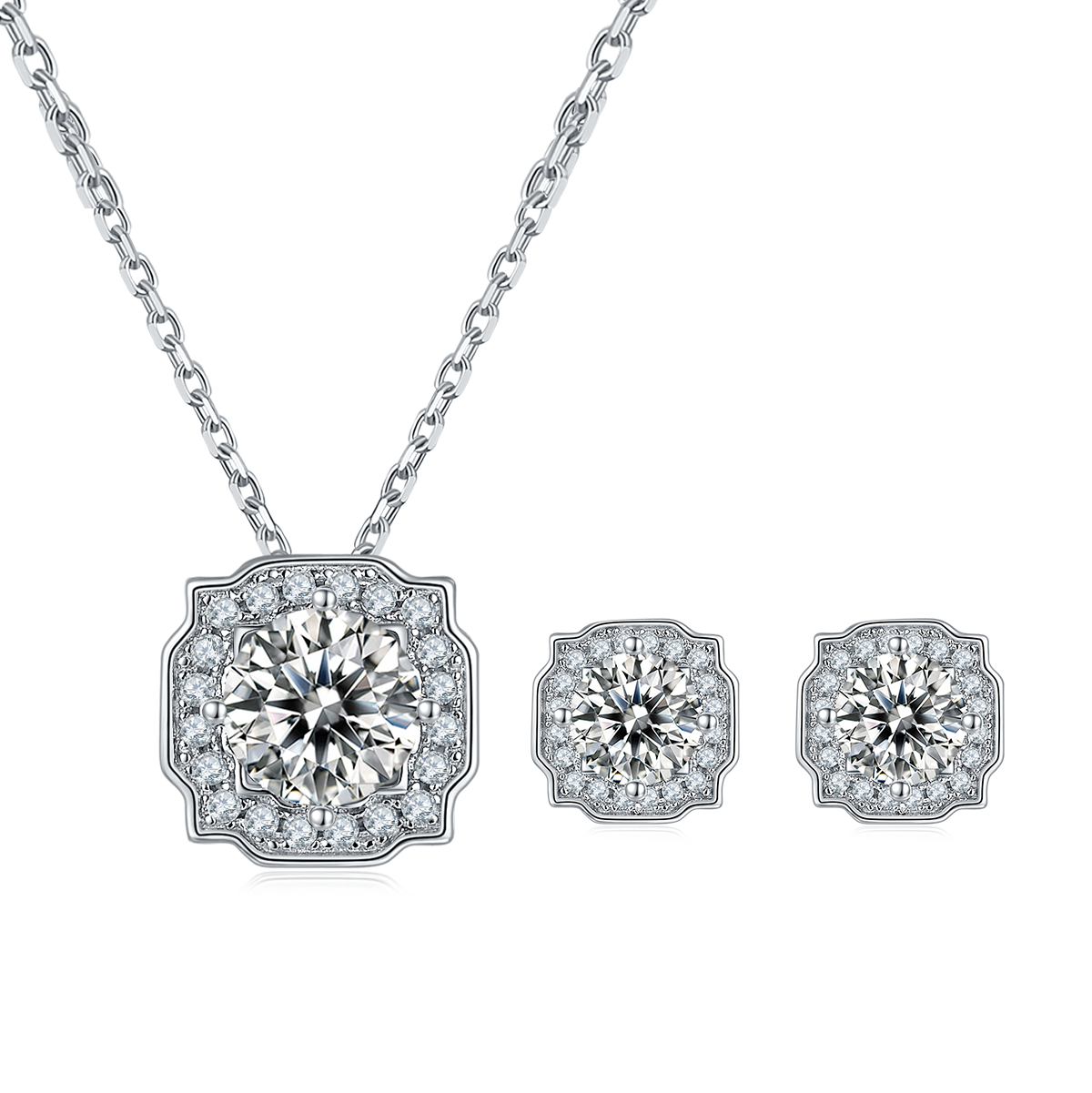 Classic Hairy S925 Silver Plated Platinum Moissanite Diamond Pendant Earnail Set
